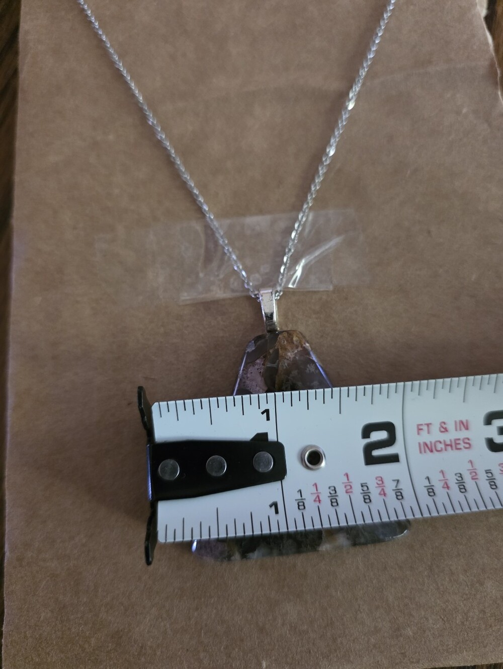 Large Natural Moss Agate Statement Pendant Necklace 18" Silver Chain Crystal - Picture 8 of 10